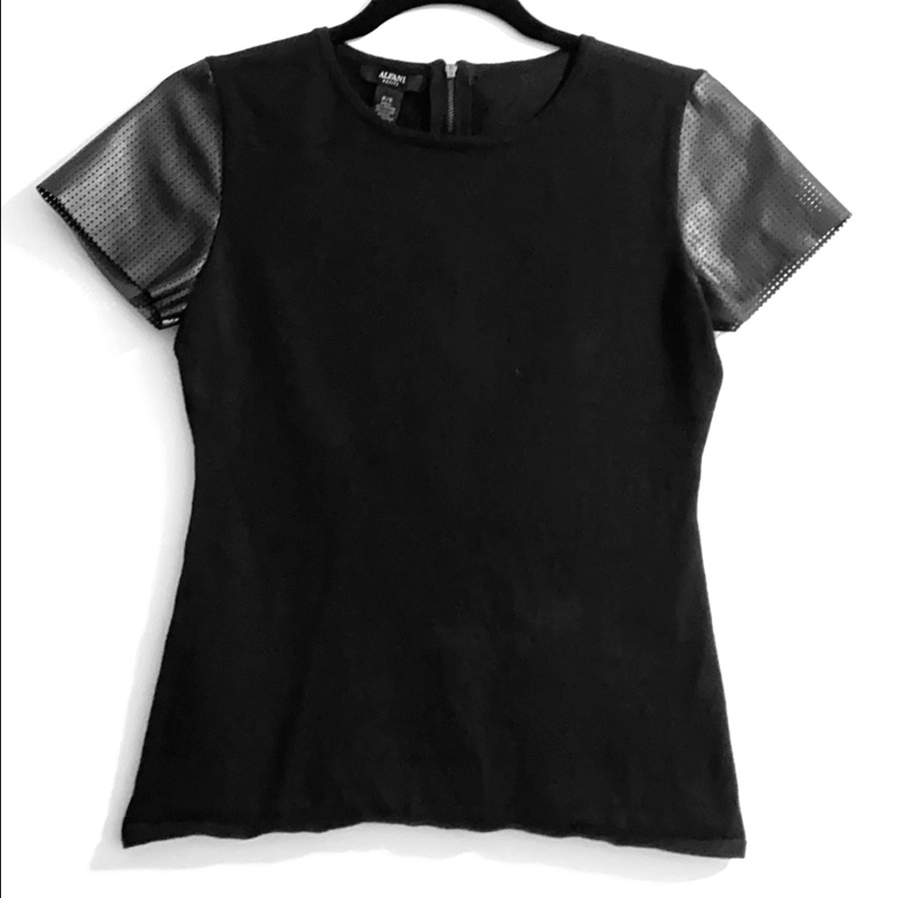 Black Knot Top with Faux Leather Sleeves